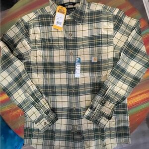 Carhartt Men's Plaid Shirt in Beige and Green